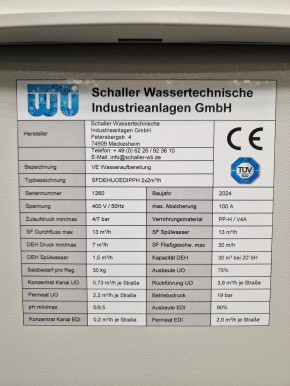 Reinstwasseranlage mit EDI <br>Redundant 2x 2 m³/h